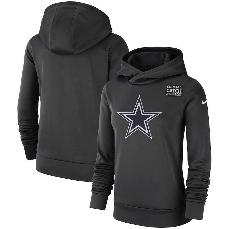 Women Dallas Cowboys Anthracite Nike Crucial Catch Performance Hoodie
